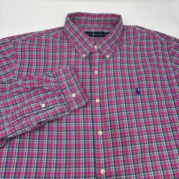 Ralph Lauren 2XL Pink Green Check Plaid Long Sleeve Button Down Shirt - Picture 1 of 5